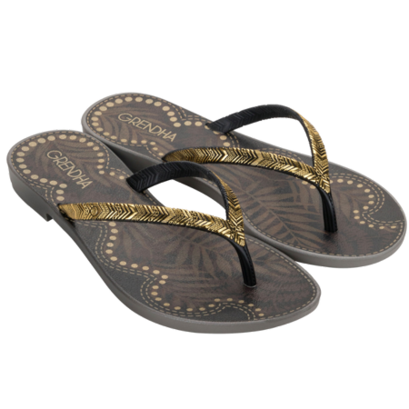 19086_BK656 / GRENDENE / NEGRO HOJAS / CAJA DE 6 PARES